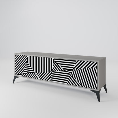 ILLUSIONARY LATTICE 3-Door TV Stand in Grey Finish