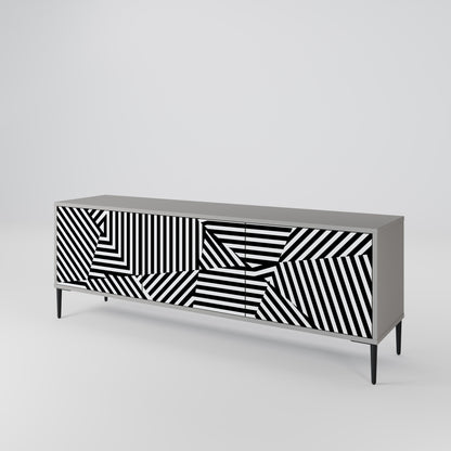 ILLUSIONARY LATTICE 3-Door TV Stand in Grey Finish