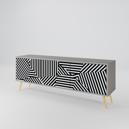 ILLUSIONARY LATTICE 3-Door TV Stand in Grey Finish