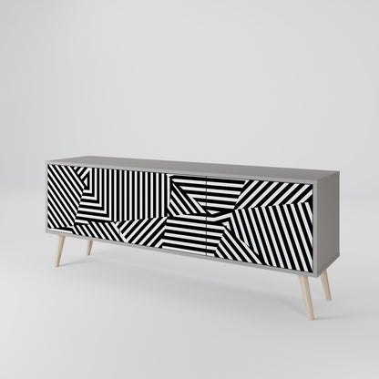 ILLUSIONARY LATTICE 3-Door TV Stand in Grey Finish