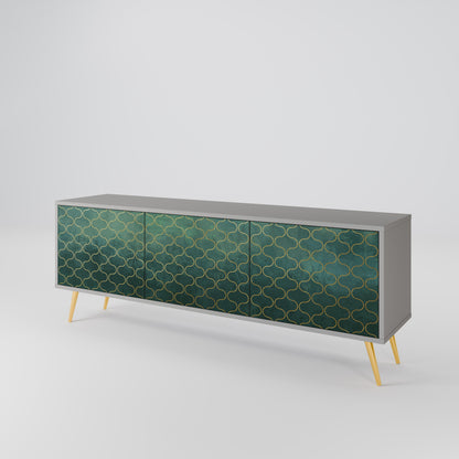 TESSELATED GREENERY 3-Door TV Stand in Grey Finish