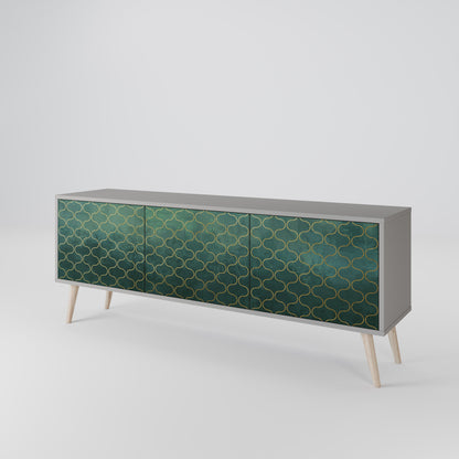 TESSELATED GREENERY 3-Door TV Stand in Grey Finish