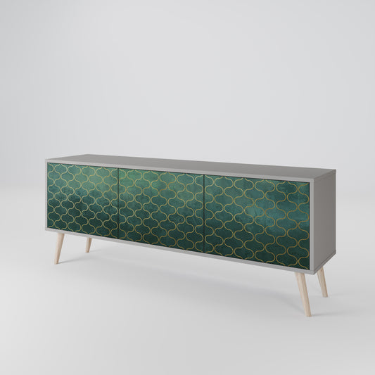 TESSELATED GREENERY 3-Door TV Stand in Grey Finish