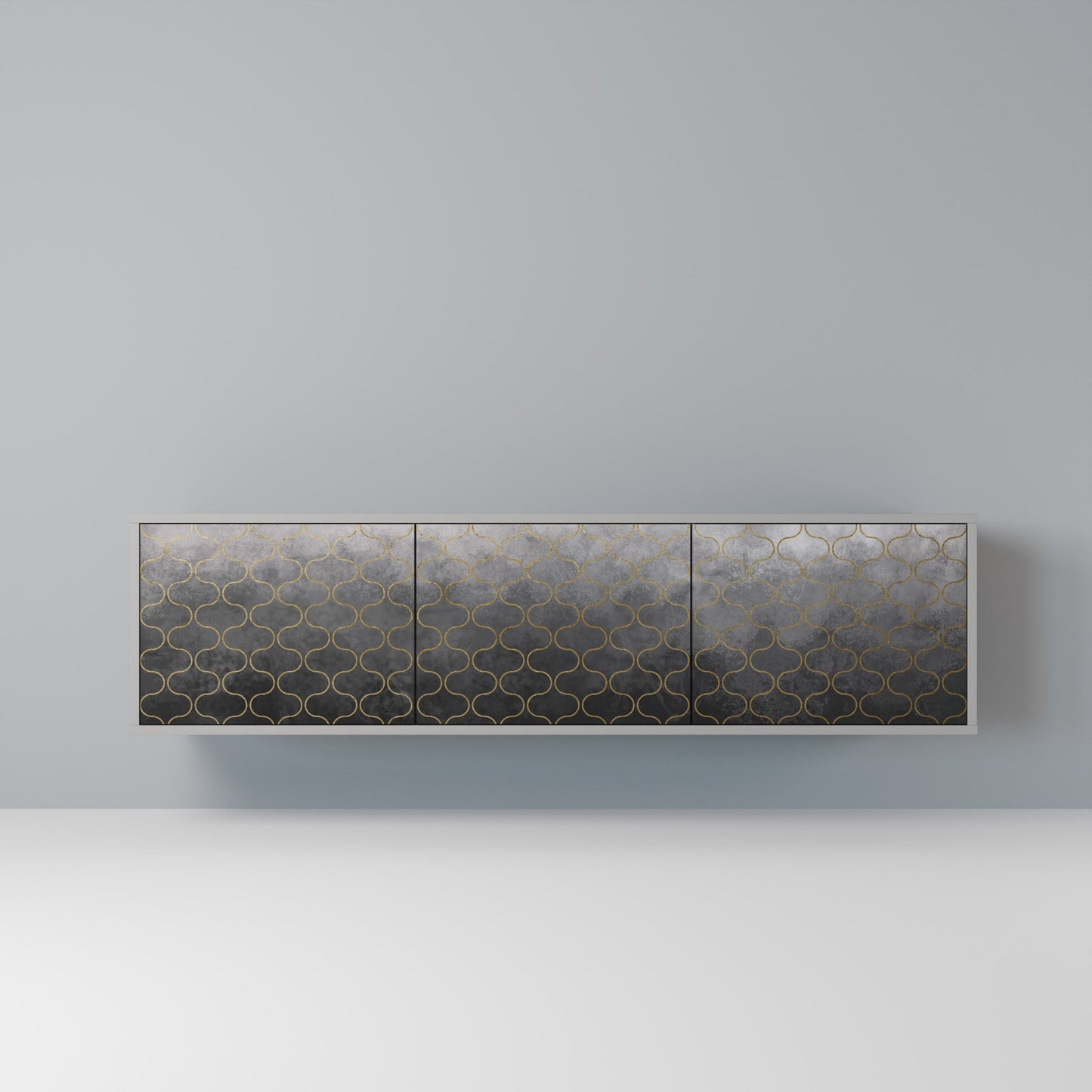 TESSELATED GRAYISH 3-Door TV Stand in Grey Finish