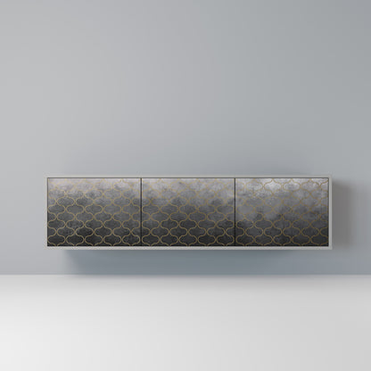 TESSELATED GRAYISH 3-Door TV Stand in Grey Finish