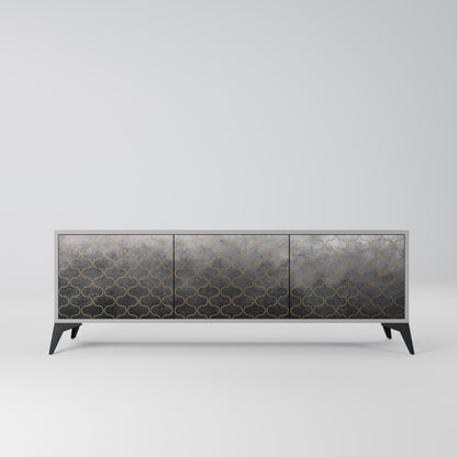 TESSELATED GRAYISH 3-Door TV Stand in Grey Finish