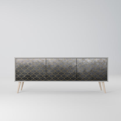 TESSELATED GRAYISH 3-Door TV Stand in Grey Finish