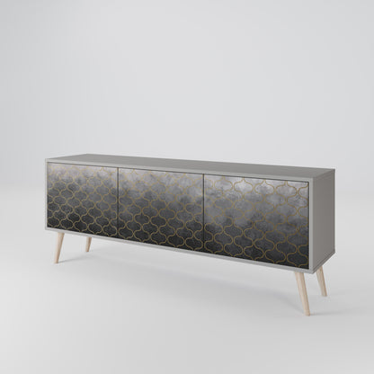 TESSELATED GRAYISH 3-Door TV Stand in Grey Finish