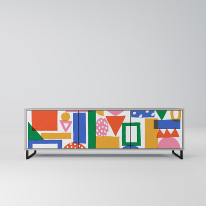 GEOMETRIC GLIMMER 3-Door TV Stand in Grey Finish