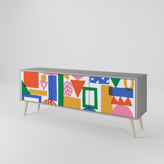 GEOMETRIC GLIMMER 3-Door TV Stand in Grey Finish