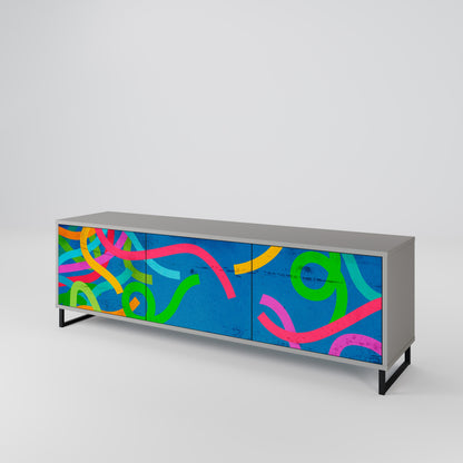 STREAMER TANGLE 3-Door TV Stand in Grey Finish