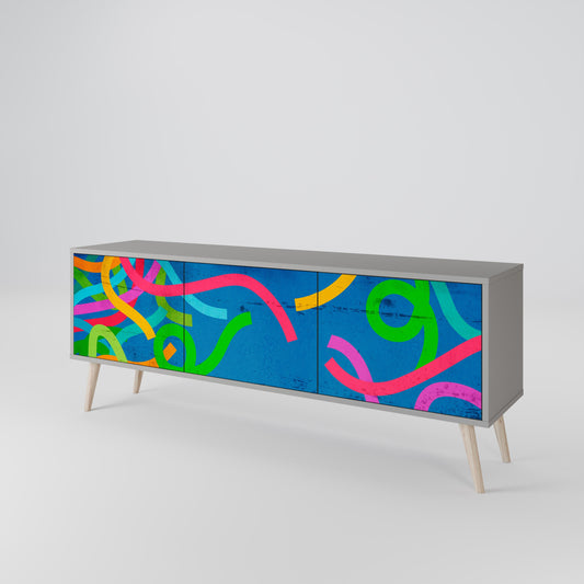 STREAMER TANGLE 3-Door TV Stand in Grey Finish