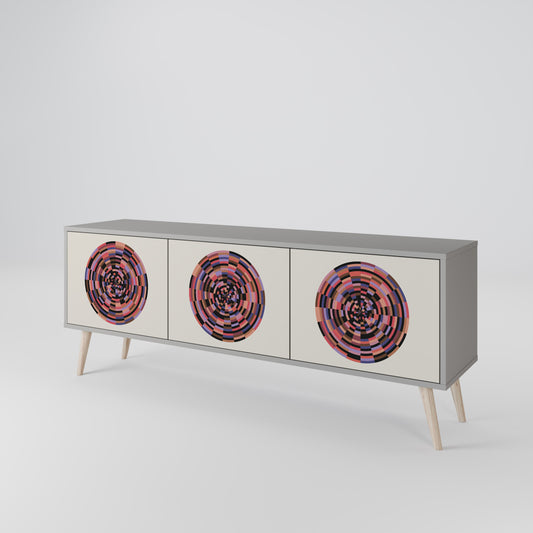 BROWN CIRCLES 3-Door TV Stand in Grey Finish