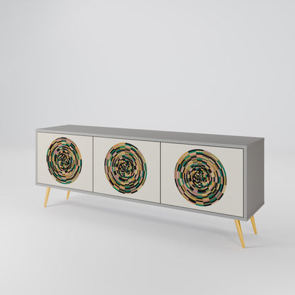 GREEN CIRCLES 3-Door TV Stand in Grey Finish