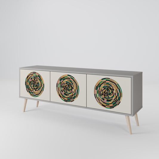 GREEN CIRCLES 3-Door TV Stand in Grey Finish