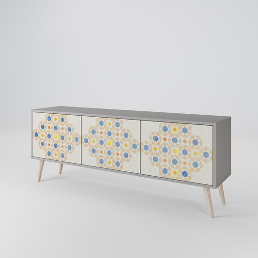 PATTERNED PRISM 3-Door TV Stand in Grey Finish