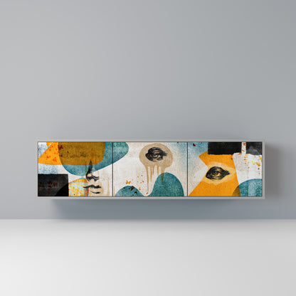 Mobile TV a 3 ante ABSTRACT FACES in finitura grigia