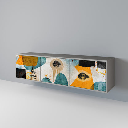 Mobile TV a 3 ante ABSTRACT FACES in finitura grigia