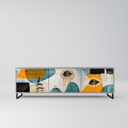 Mobile TV a 3 ante ABSTRACT FACES in finitura grigia