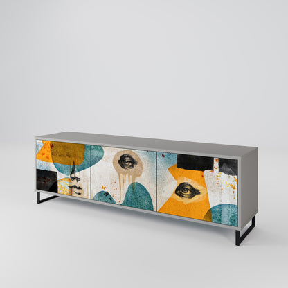 Mobile TV a 3 ante ABSTRACT FACES in finitura grigia