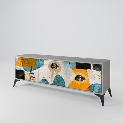 Mobile TV a 3 ante ABSTRACT FACES in finitura grigia