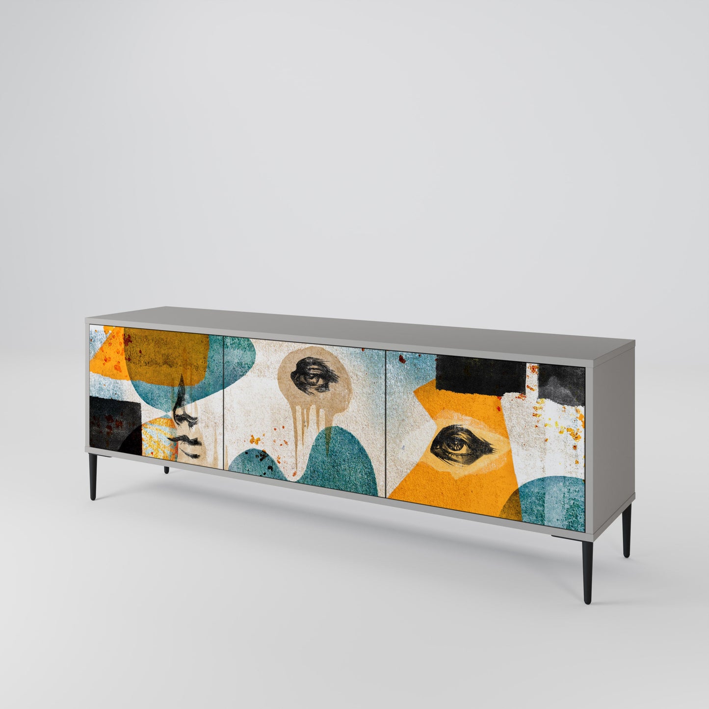 Mobile TV a 3 ante ABSTRACT FACES in finitura grigia
