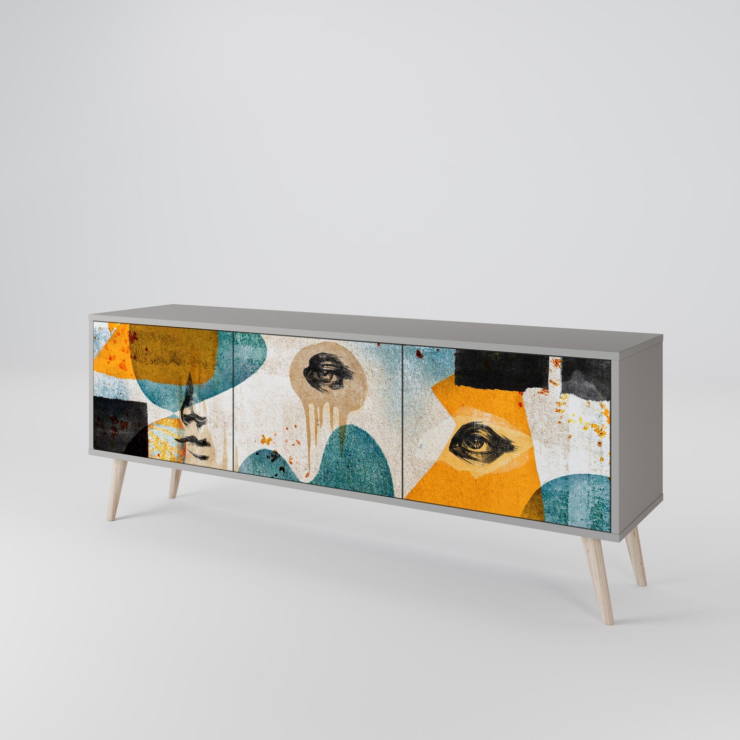 Mobile TV a 3 ante ABSTRACT FACES in finitura grigia