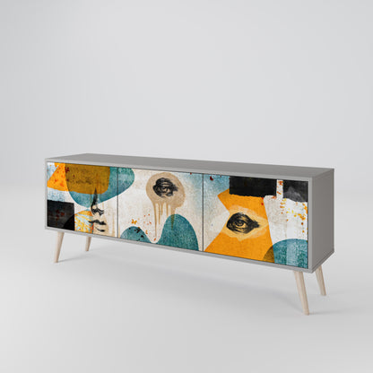 Mobile TV a 3 ante ABSTRACT FACES in finitura grigia