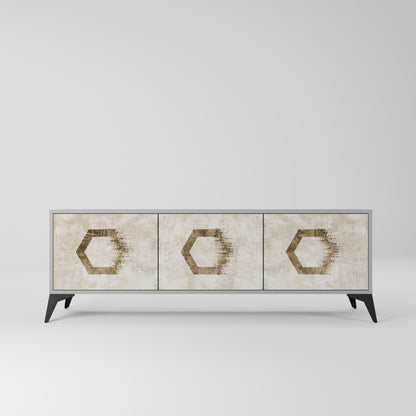 HEXAGONAL SHAPES 3-Door TV Stand in Grey Finish