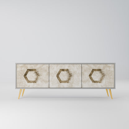 HEXAGONAL SHAPES 3-Door TV Stand in Grey Finish