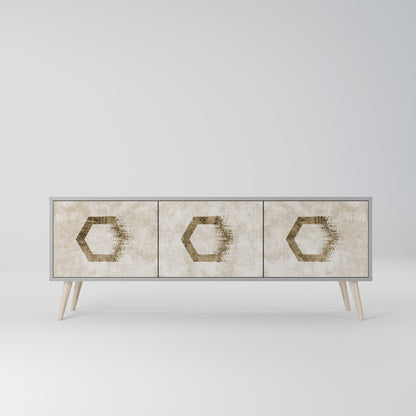 HEXAGONAL SHAPES 3-Door TV Stand in Grey Finish