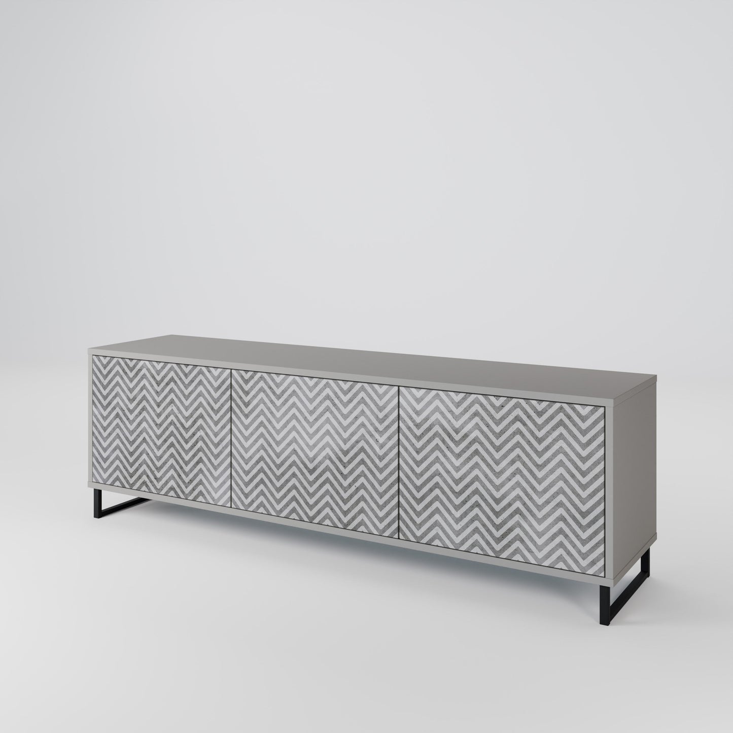 CONCRETE ZIG ZAG 3-Door TV Stand in Grey Finish