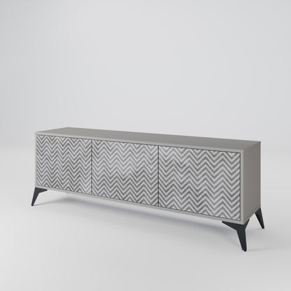 CONCRETE ZIG ZAG 3-Door TV Stand in Grey Finish