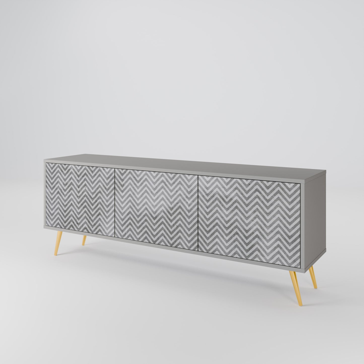CONCRETE ZIG ZAG 3-Door TV Stand in Grey Finish