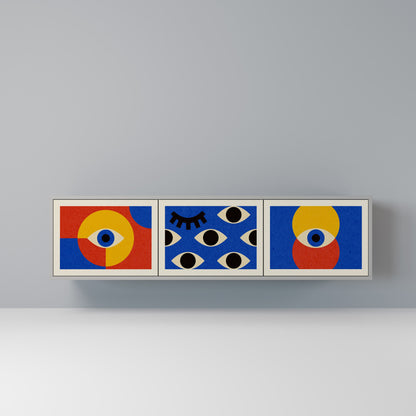 Mobile TV GEOMETRIC EYES a 3 ante in finitura grigia