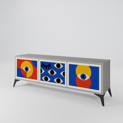 Mobile TV GEOMETRIC EYES a 3 ante in finitura grigia