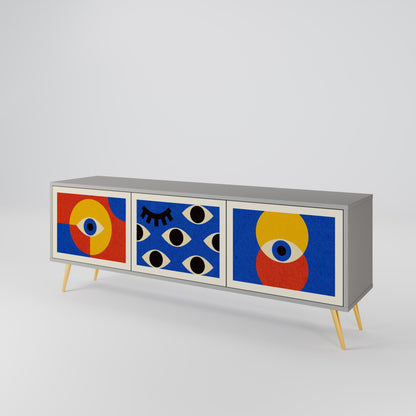 Mobile TV GEOMETRIC EYES a 3 ante in finitura grigia