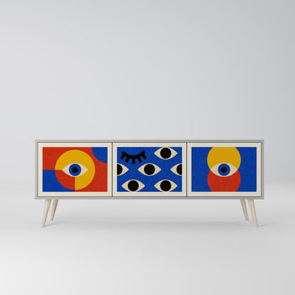 Mobile TV GEOMETRIC EYES a 3 ante in finitura grigia
