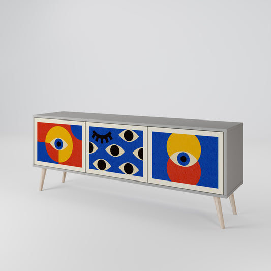 GEOMETRIC EYES 3-Door TV Stand in Grey Finish