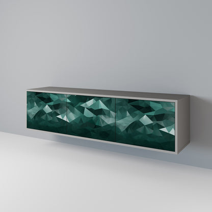 POLYGONAL FLOATING 3-Door TV Stand in Grey Finish