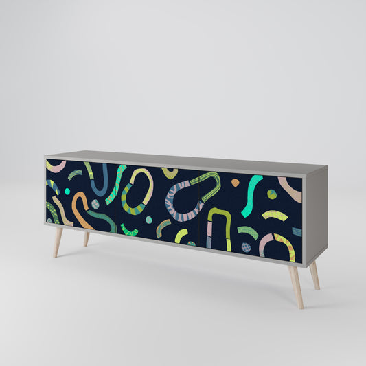 CONTRAST DANCE 3-Door TV Stand in Grey Finish