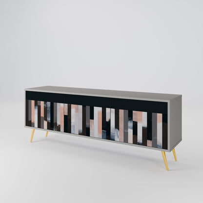 COLLAGE OF RECTANGLES 3-Door TV Stand in Grey Finish
