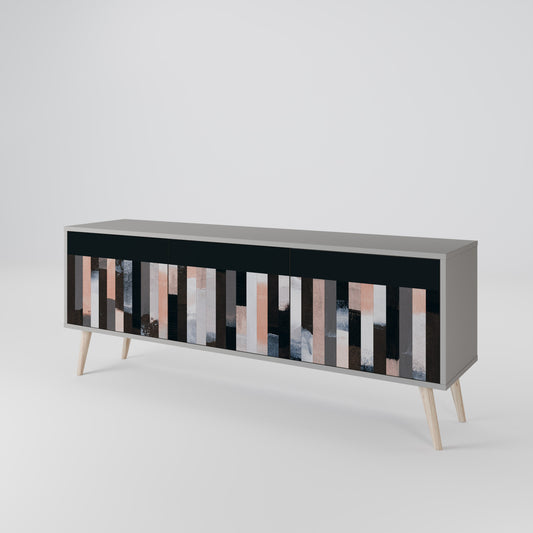 COLLAGE OF RECTANGLES 3-Door TV Stand in Grey Finish