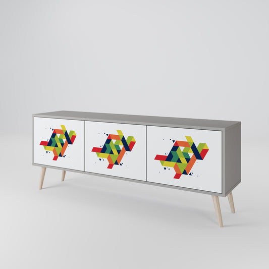 FUTURE SIGN 3-Door TV Stand in Grey Finish