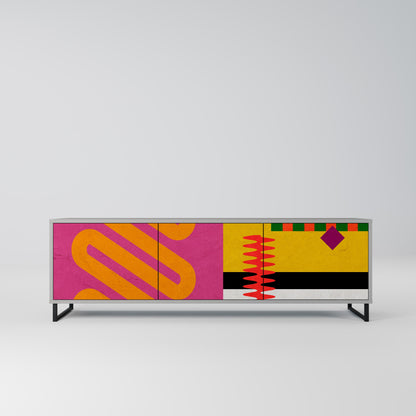 VIVID ART 3-Door TV Stand in Grey Finish