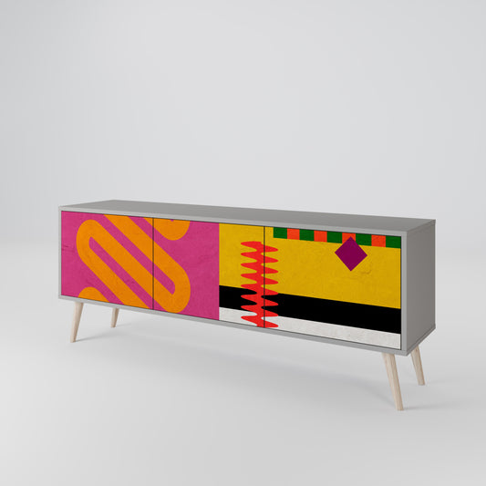 VIVID ART 3-Door TV Stand in Grey Finish
