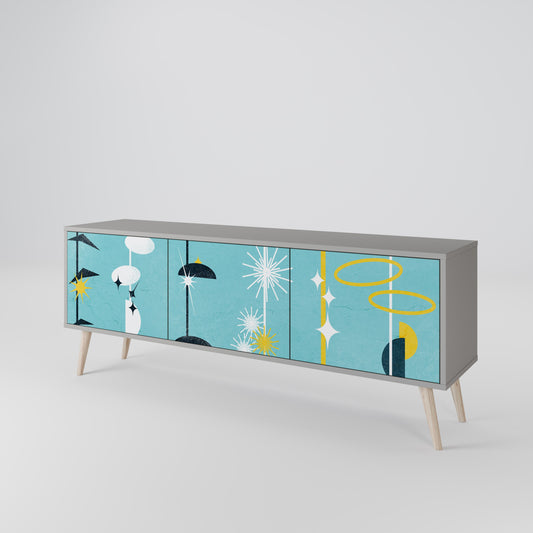 PATHS TO HAPPINESS 3-Door TV Stand in Grey Finish