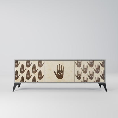 SEE MORE 3-Door TV Stand in Grey Finish