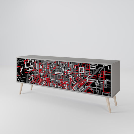 BROKEN LINES 3-Door TV Stand in Grey Finish