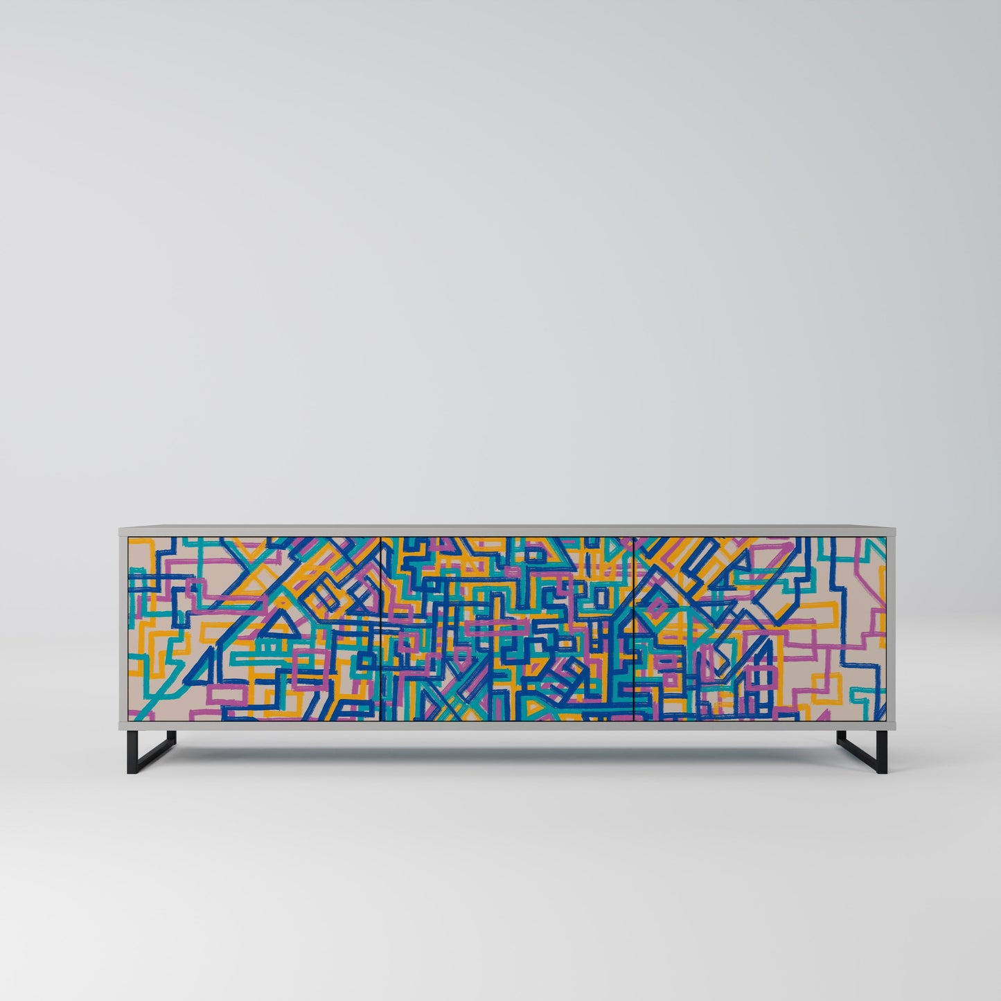 MEMORIES MAP 3-Door TV Stand in Grey Finish